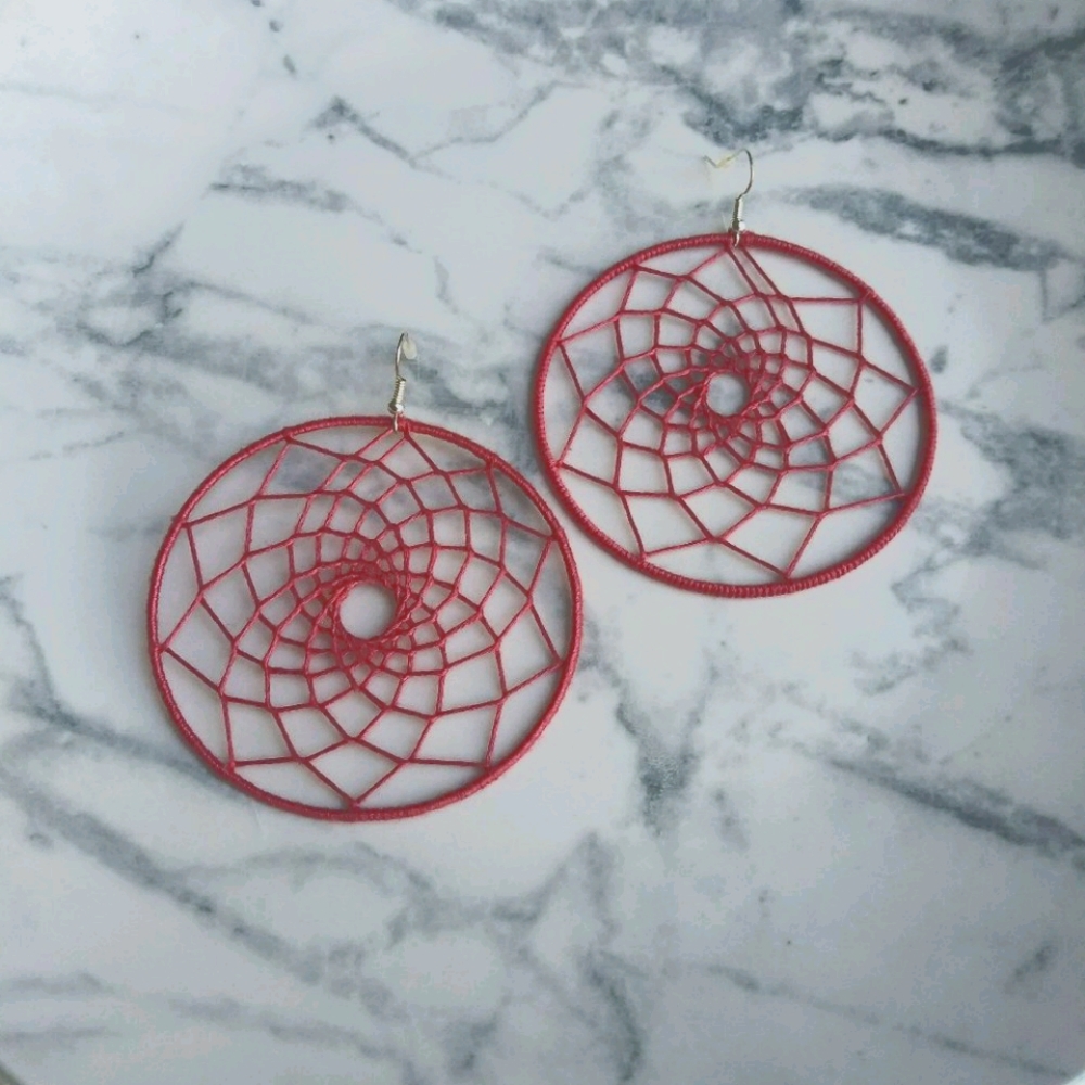 New! Handmade Pink Boho Dreamcatcher Earrings